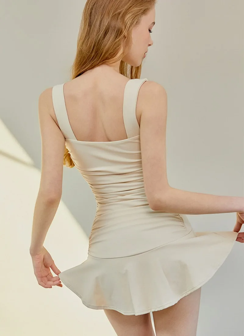 트렌디한 프렌치 스타일 수영복 드레스, 여성용 시크 럭셔리 원피스, 슬림핏 배 컨트롤 우아한 온천 수영복