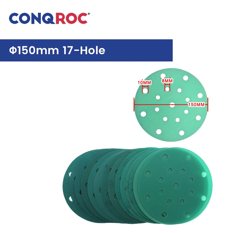 150mm 17-Hole Sanding Discs Fused Alumina Zirconia Hook & Loop Dry and Wet Sandpapers 100-Piece for Automotive Paint Repair