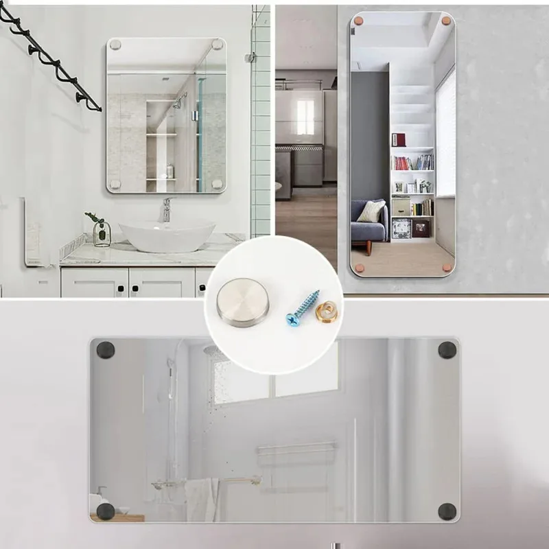 Geen inventaris uit voorraad8 stuks spiegelschroeven 16 mm geborsteld roestvrij staal decoratieve dop