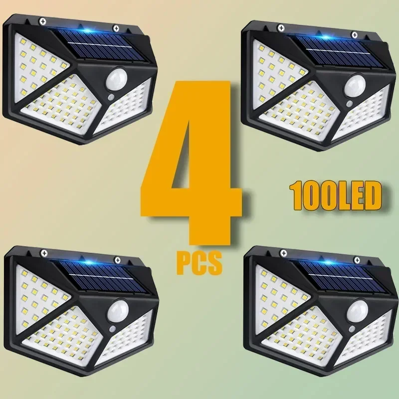 Solar Lights Outdoor Wall Lamp PIR Motion Sensor 100LED Solar Powered Sunlight Street Light for Garden Courtyard 1/2/4Pcs