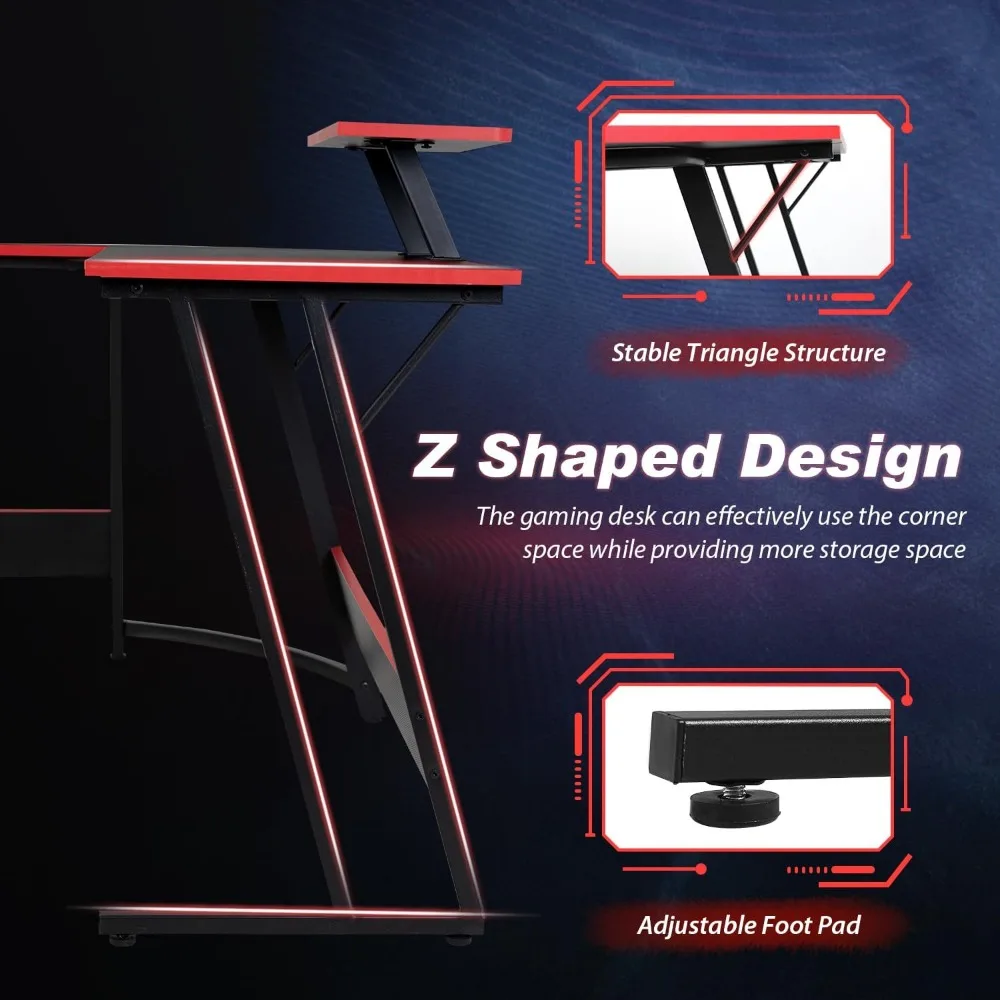 L Shaped Gaming Desk, Mesa do computador com grande desktop, Estudar e trabalhar, Casa e local de trabalho