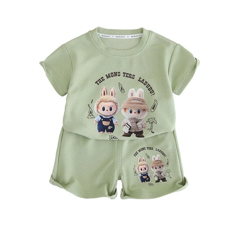 

Boys and Girls Short Sleeve T-Shirt Summer Set 2025 New Soft Breathable Baby Shorts Cartoon Casual Two-Piece Set