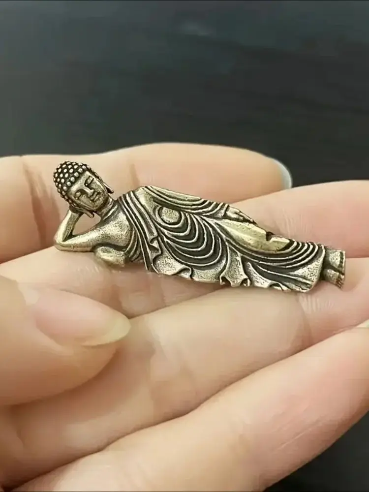 Vintage Messing schlafende Buddha Figur handgefertigt Sammlerstück Home Decor Ornament Behänge – Detail 2