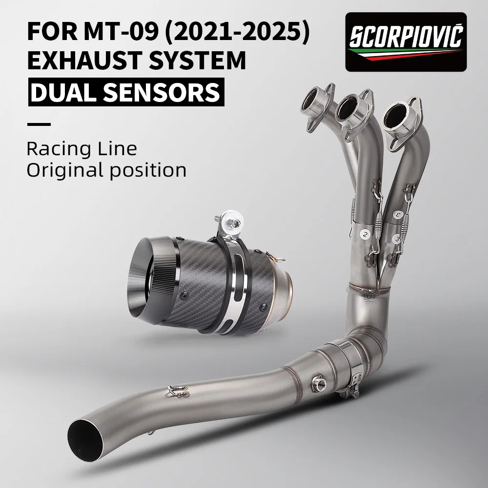 

Motorcycle Exhaust Muffler Systems Escape Moto For YZF MT09 R9 FZ09 XSR900 Tracer 9 900 GT 2024 2025 With 2 oxygen senso