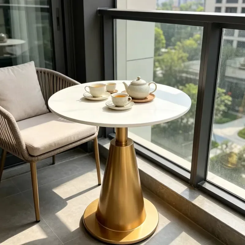 Light luxury round single-layer sinter side table, tapered integrated metal