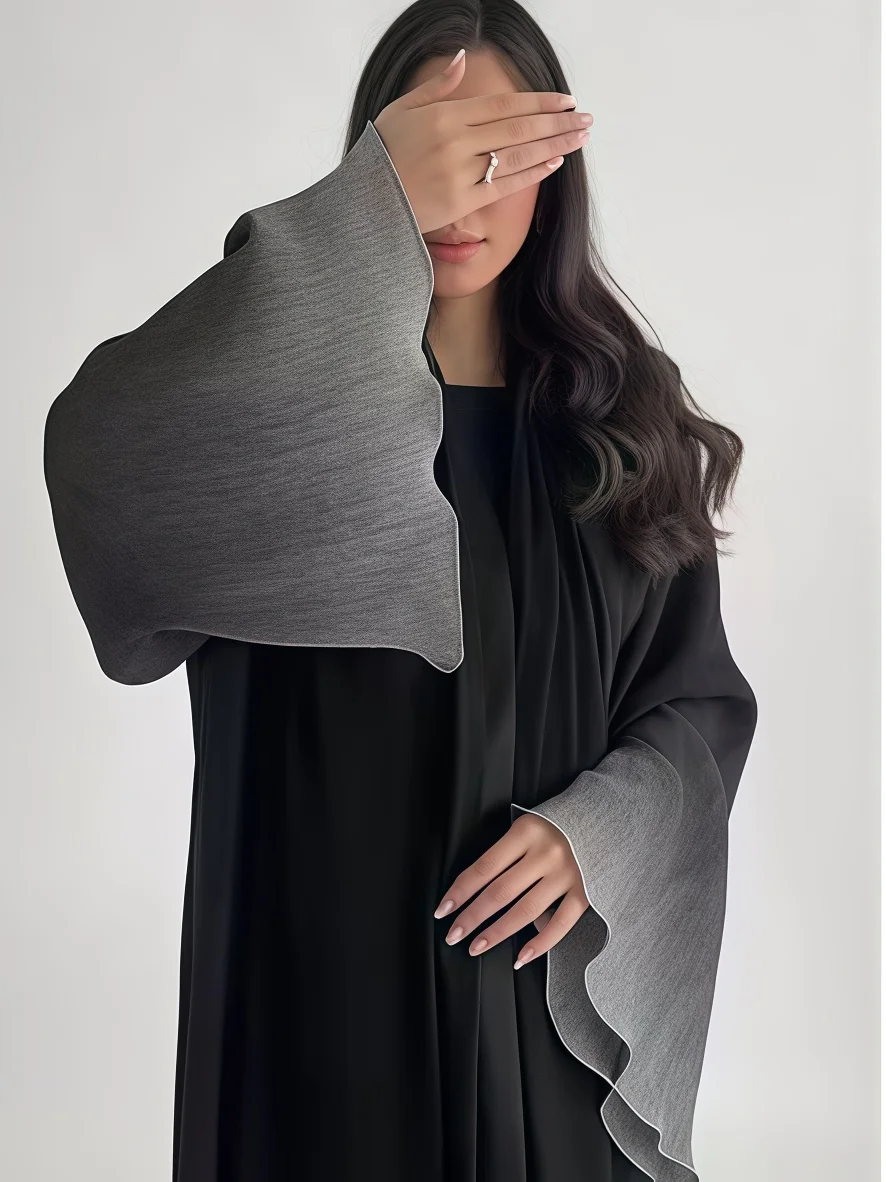 Faltbare Damen-Plissee-Abaya mit Schal – Olivgrüne Wellenmanschette, Bescheidenes Kleid-Set im Nahost-Stil, Neuheit 2025 – Modische Kleidung – Detail 8