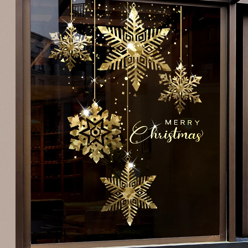 Large Golden Snowflake Window Clings Stickers for Glass, Xmas Decals Home Decorations Holiday Christmas Decoration 2024