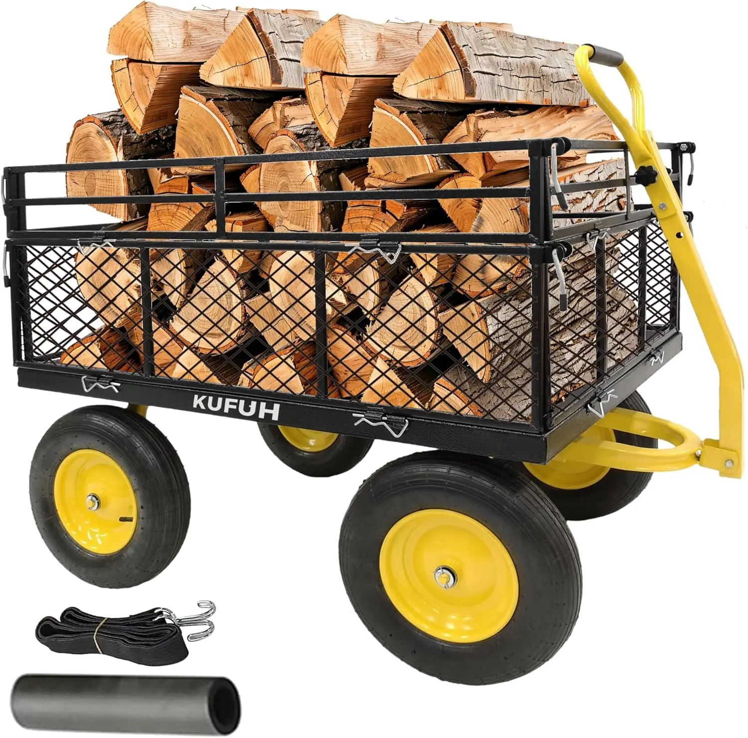 Heavy Duty 1400 lbs Capacity Steel Garden Cart with Removable Mesh Sides & 16