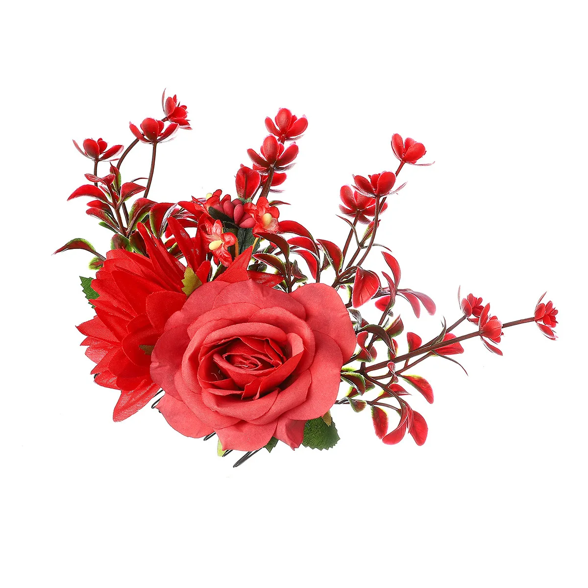1 Stück Kunststoff-Rosen-Haarkamm aus Metall, modischer, romantischer und eleganter Blumen-Hochzeits-Braut-Kopfschmuck, runder Dutt-Haarschmuck – Detail 6