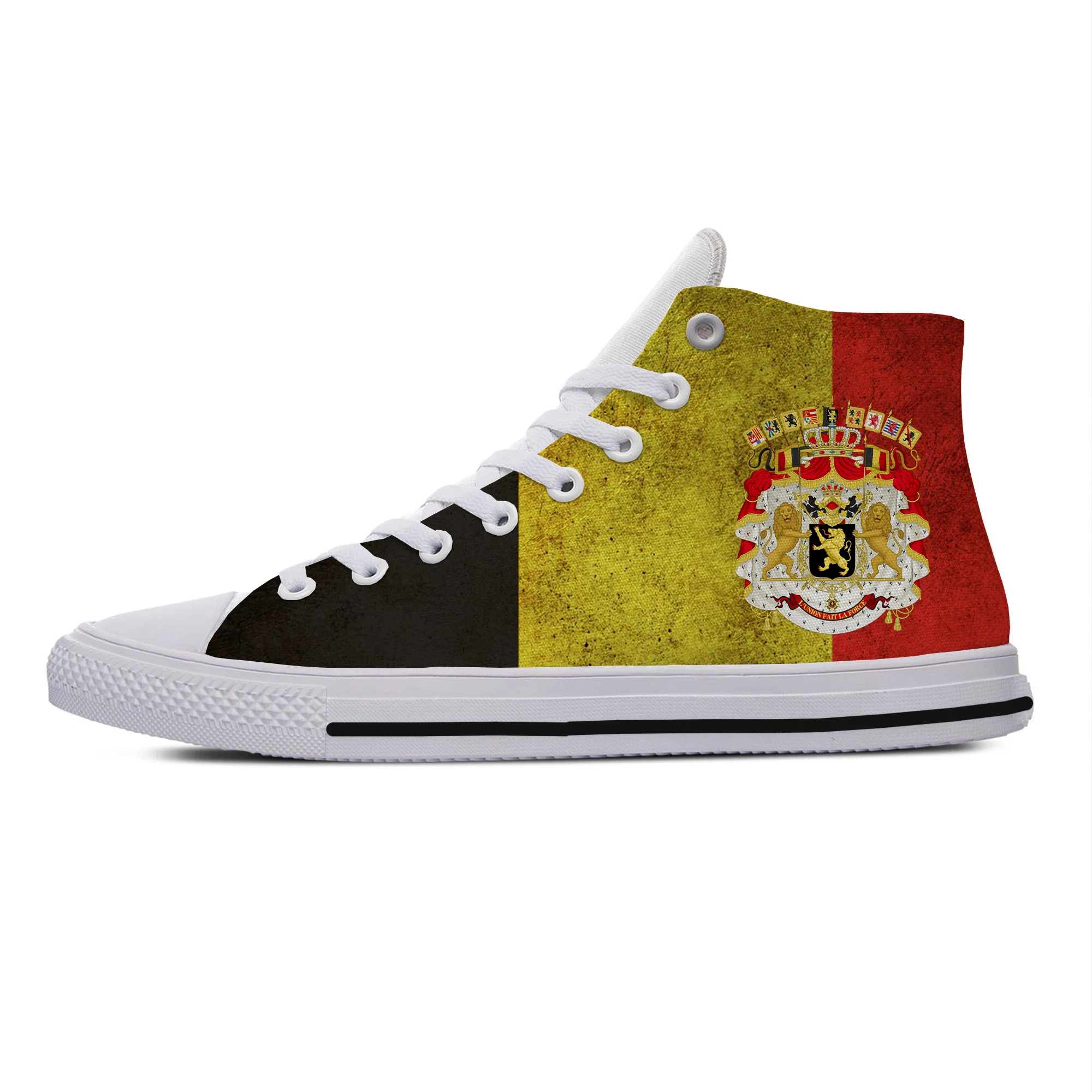 Coat Arms Belgium Flag Emblem Belgian Armed Forces Lightweight High Top Canvas Shoes Men Women Casual Shoes Sneakers Board Shoes