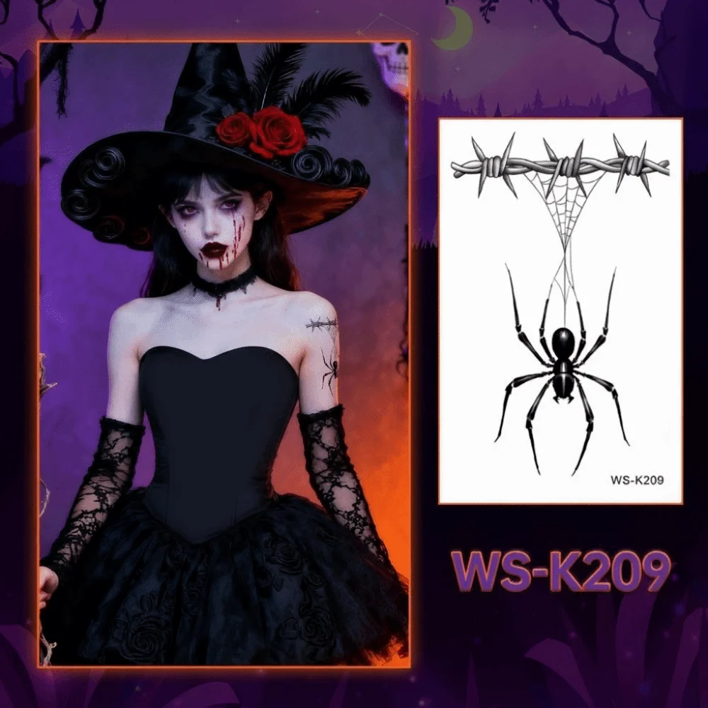 Body Art Waterproof Halloween Temporary Tattoo Disposable Terrifying Halloween Face Tattoo Realistic Spider Tattoo Party Use