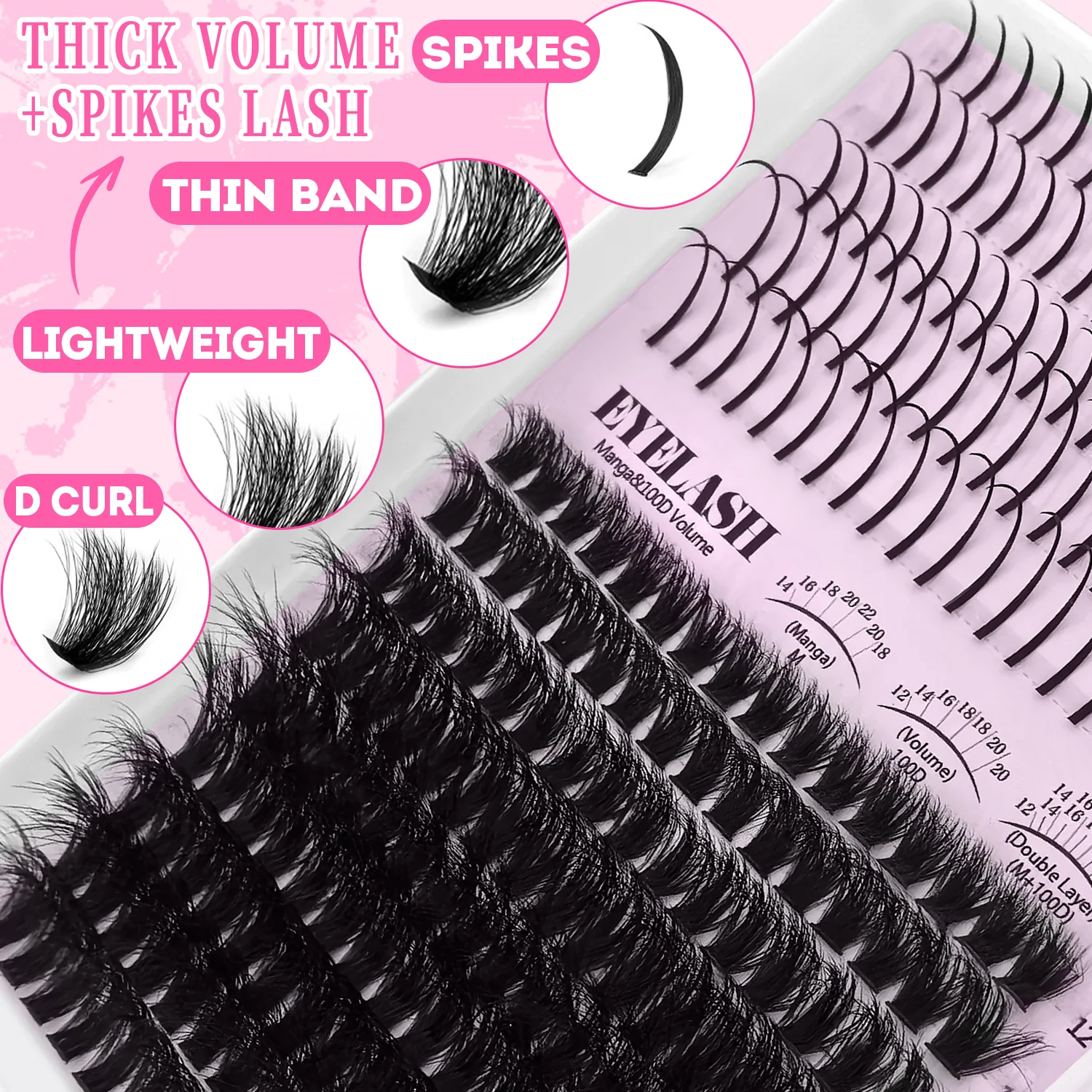 100D مع المسامير مجموعة الرموش الصناعية سميكة Wispy لا نظرة وهمية شخصية رمش الزي مثالية لمكياج العين الطبيعية الدرامية