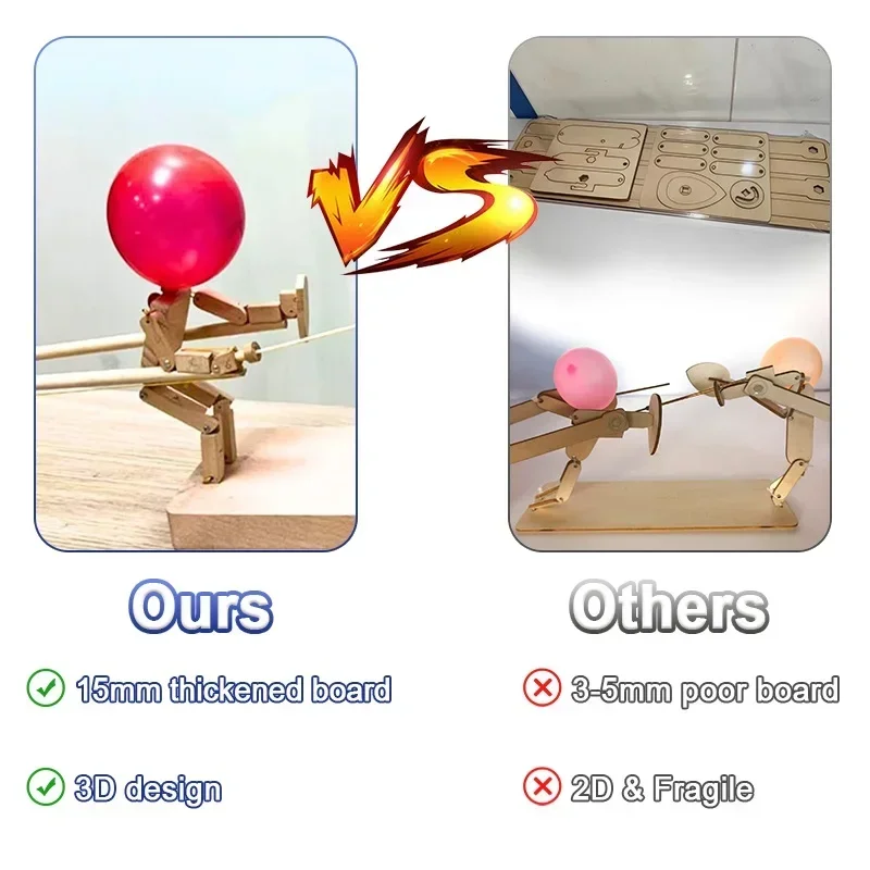 Balloon Bamboo Man Battle Handmade Wooden Fencing Puppets Wooden Bots Battle Game Two-Player Fast-Paced Balloon Battle Game