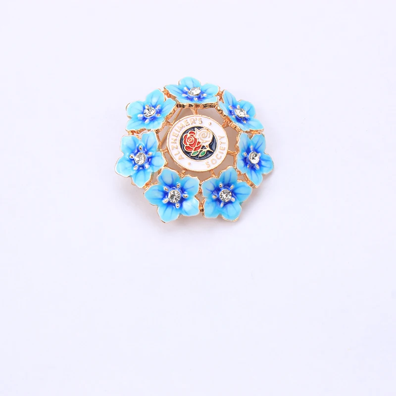 Vintage Blue Forget MeNot Flower Wreath Brooch Pin Enamel Rhinestone Floral Lapel Pin Women Jewelry