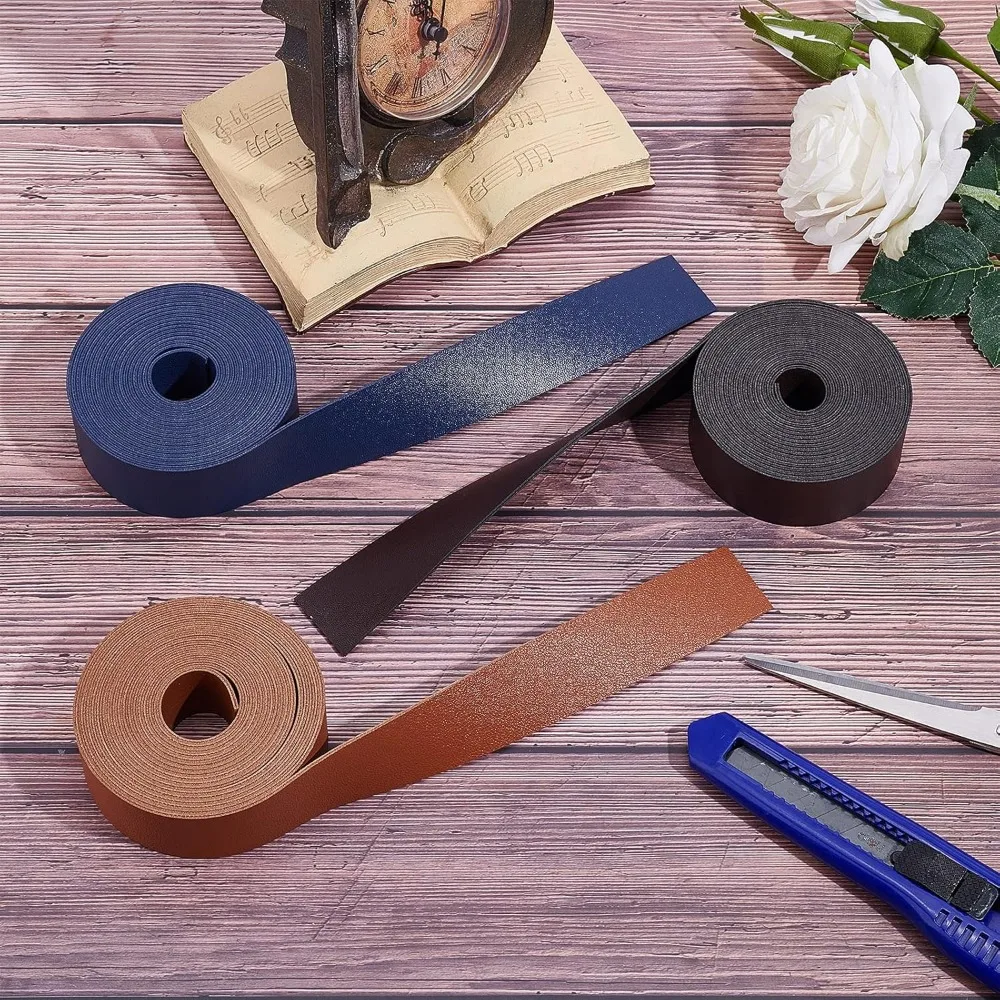 Double Sided Leather Straps Strips Coffee 118 Inch Long 1.18 Inch Wide Cowhide Leather Wrap Flat Cord for DIY Bag Making Kit