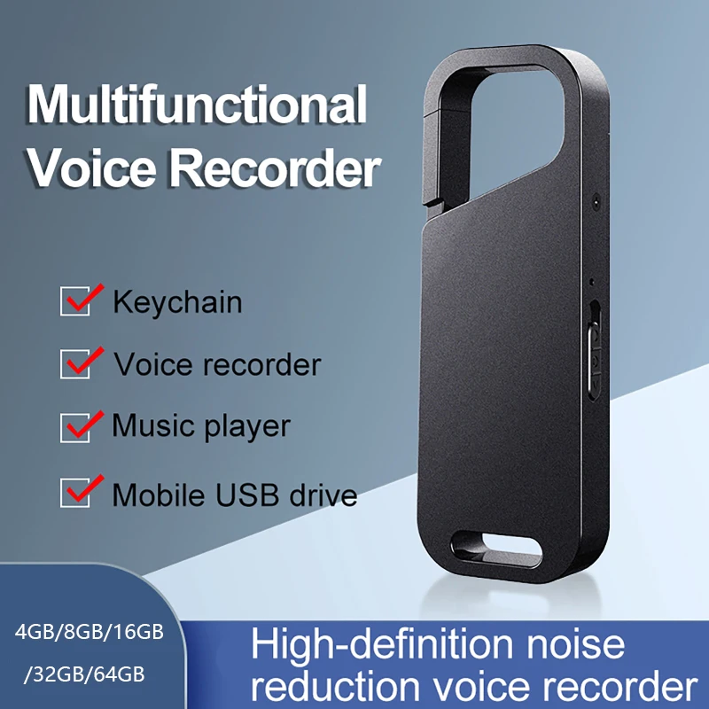 

Portable One-Key Recorder Voice-Controlled Recording Segmented Recording Voice Recorder Dictaphone HD Noise Reduction MP3 Player