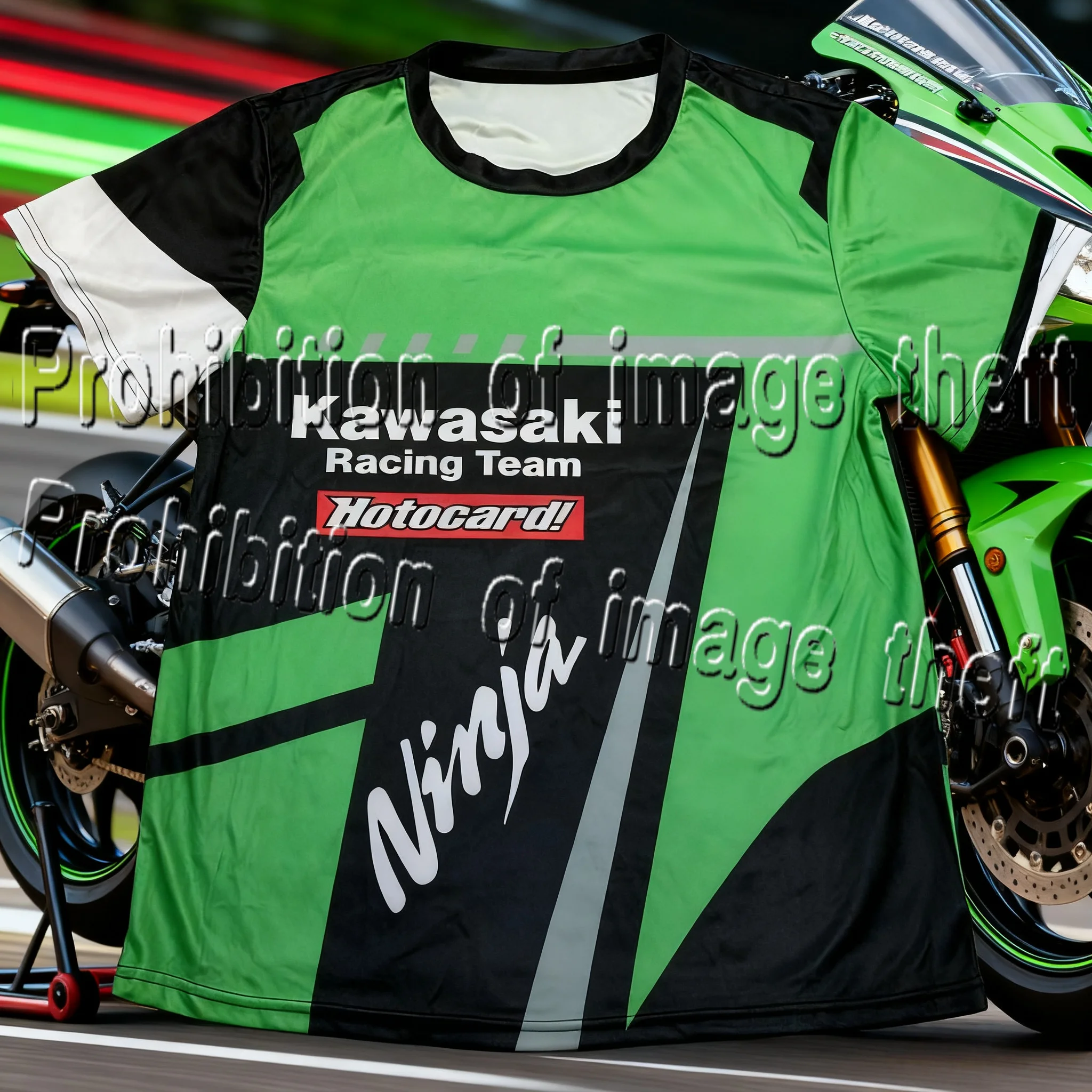 

Kawasaki Short Sleeved Quick Drying Sweat Absorbing Fabric Night Riding MOTO T-shirt Men's Motorcycle Style Plus Size Top