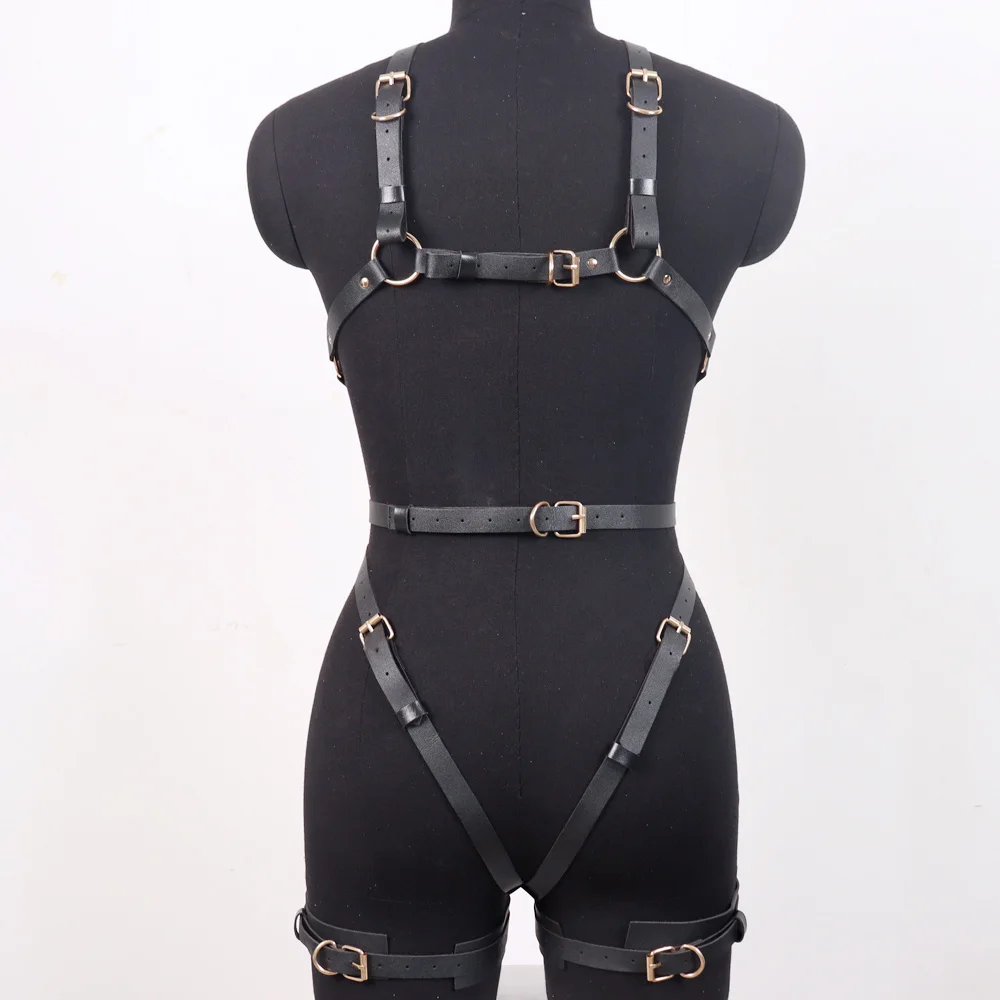 Women Sexy Harness Lingerie Full Body Bondage Straps Leather Harness Corset Cage BDSM Garter Stocking Sword Belt Gothic Clothes