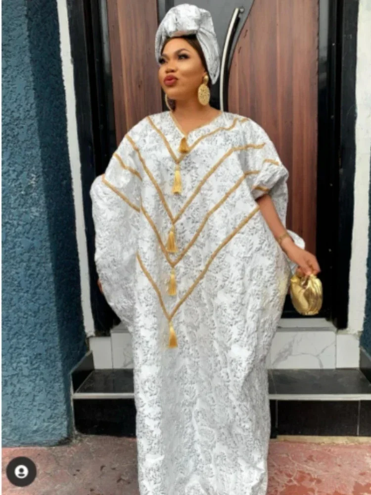 Africa Clothing African Wedding Party Dresses for Women 2025 Spring Summer African Half Sleeve V-neck Plus Size Long Dress Gowns