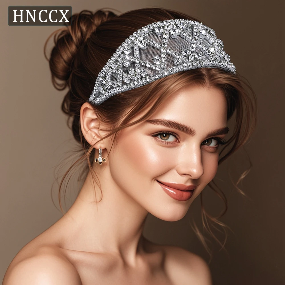 

HNCCX Trendy Rhinestone Headpiece Wide Mesh Hair Accessories for Women Handmade Crystal Headband Party Prom Hair Tiara CP807