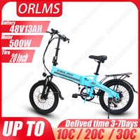 ORLMS Foldable E-bike 500W Powerful Motor 48V13AH Removable Lithium Battery Adult City Electric Bike 20 In Tire Electric Bicycle