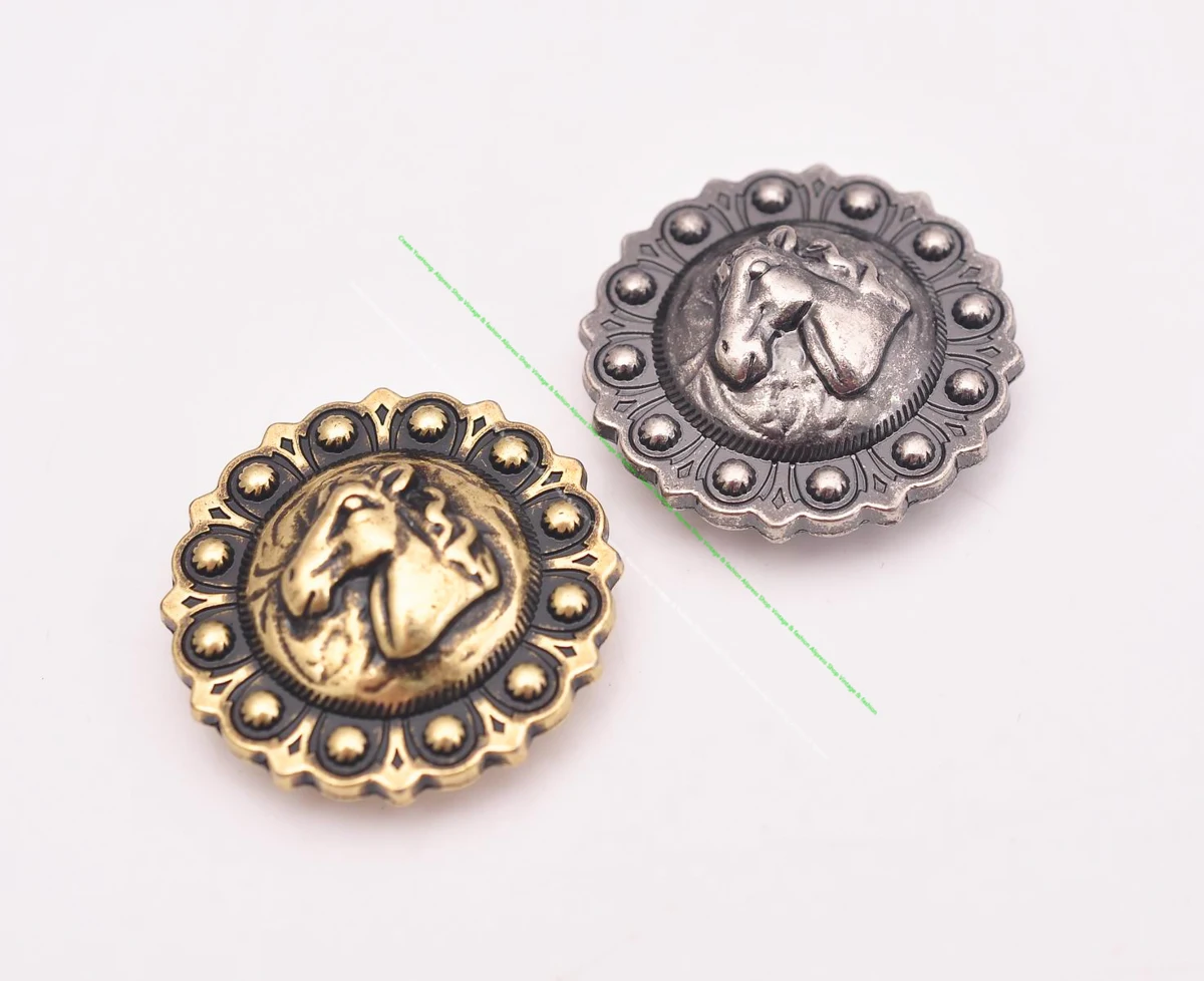 10Pcs 31mm Metal Western Horse Head Berry Flower Leather Wallet Belt Luggage Bag Shoes Hat Leathercrafts Conchos Accessories