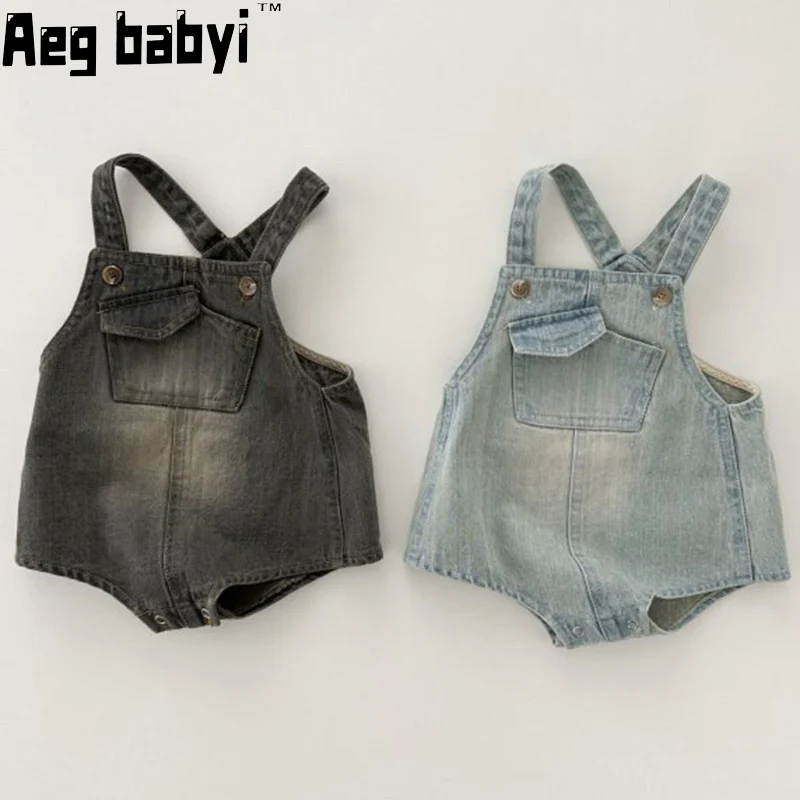 

Spring Autumn Newborn Infant Baby Boys And Girls Cowboy Sleeveless Rompers Kids One-piece Fashion Baby Clothing Overall 0-24M