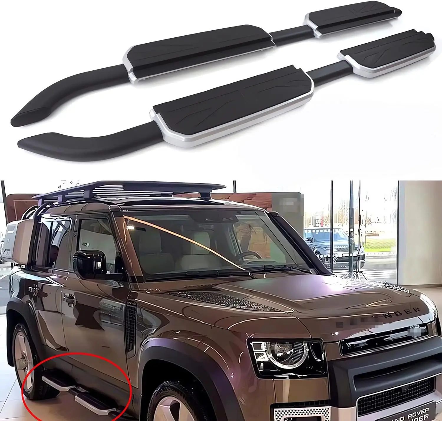 

2 шт. подходит для LAND ROVER Defender 110 2020-2024 2025 алюминиевая фиксированная дверная боковая подножка педали, подножка Nerf Bar