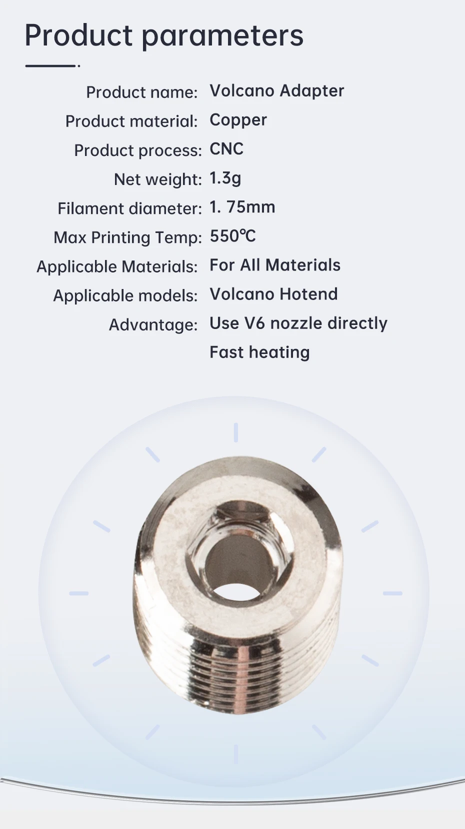 Trianglelab Hochdurchsatz-Düse Kupfer-Vulkanadapter Kompatibel mit CHC PRO CHCB-V Vulkan-Heizblock für V6-Düse – Detail 2