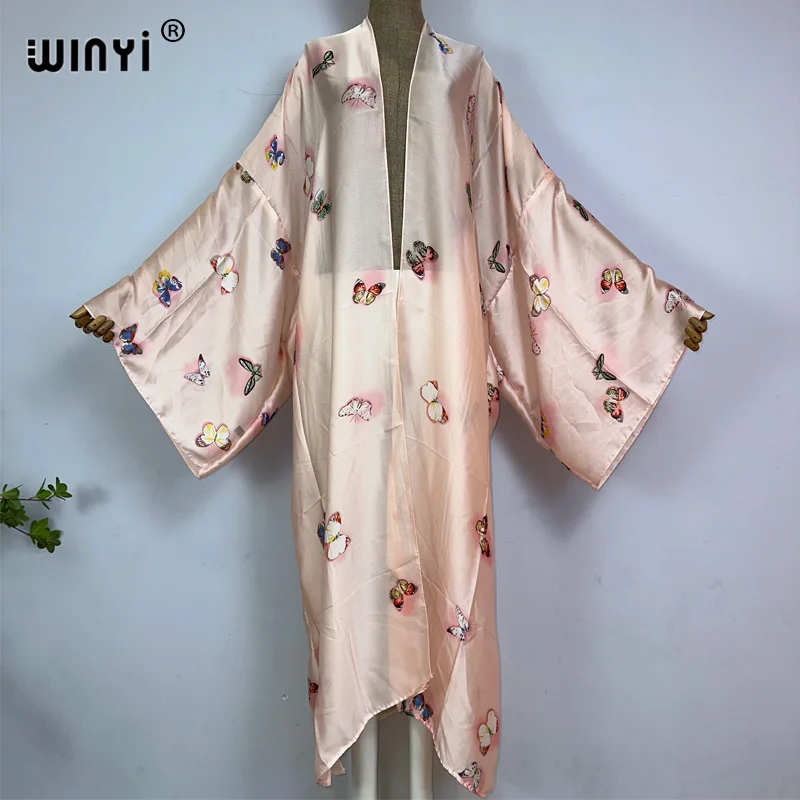 WINYI summer Africa Women Cardigan Butterfly printing abito lungo elegante Party Boho Maxi beach Holiday Cover Up kimono kaftan