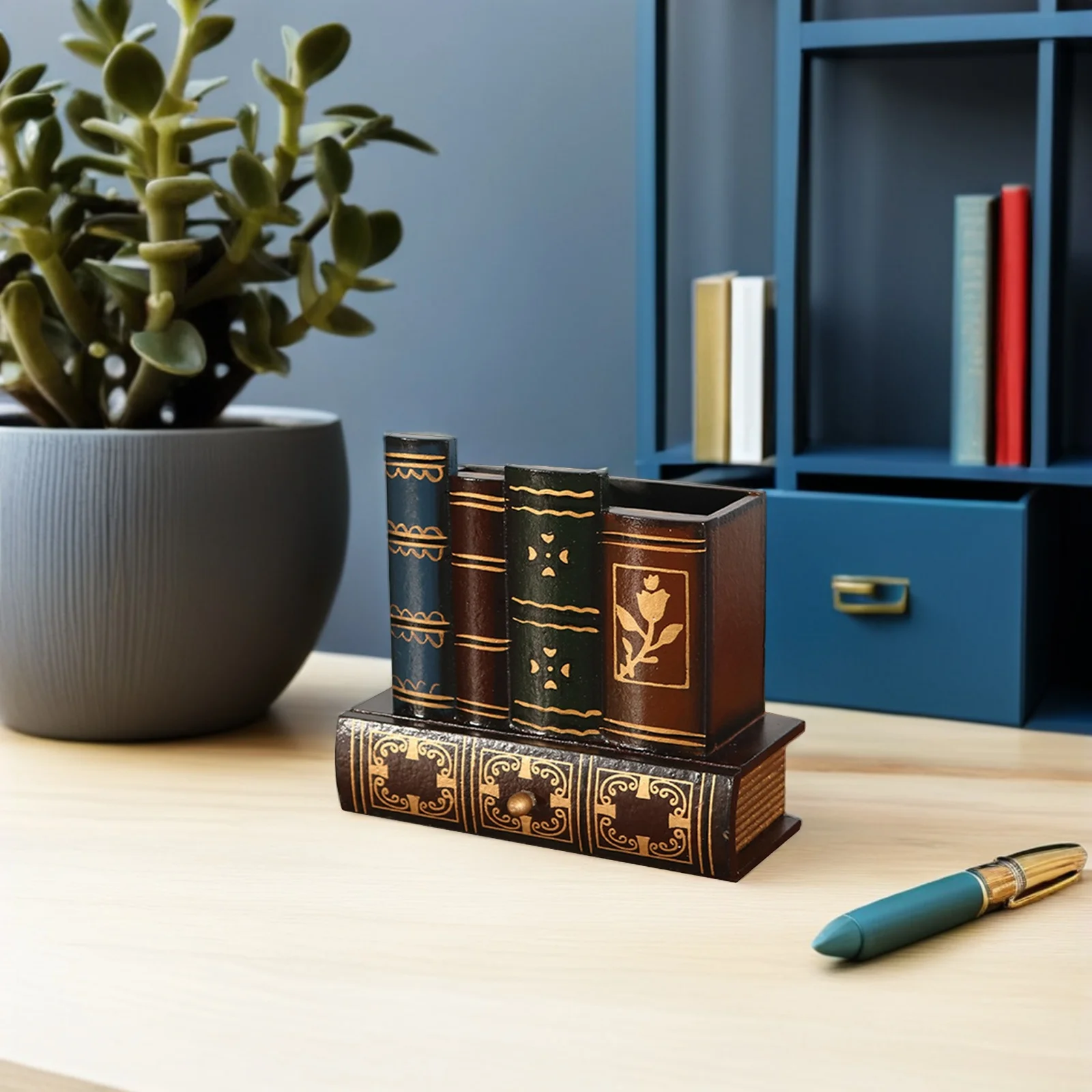 

1Pcs Wooden Retro Pen Holder Compact European Design Desktop Container Multi-Purpose Pen Storage Brush Pot for Study Room Office