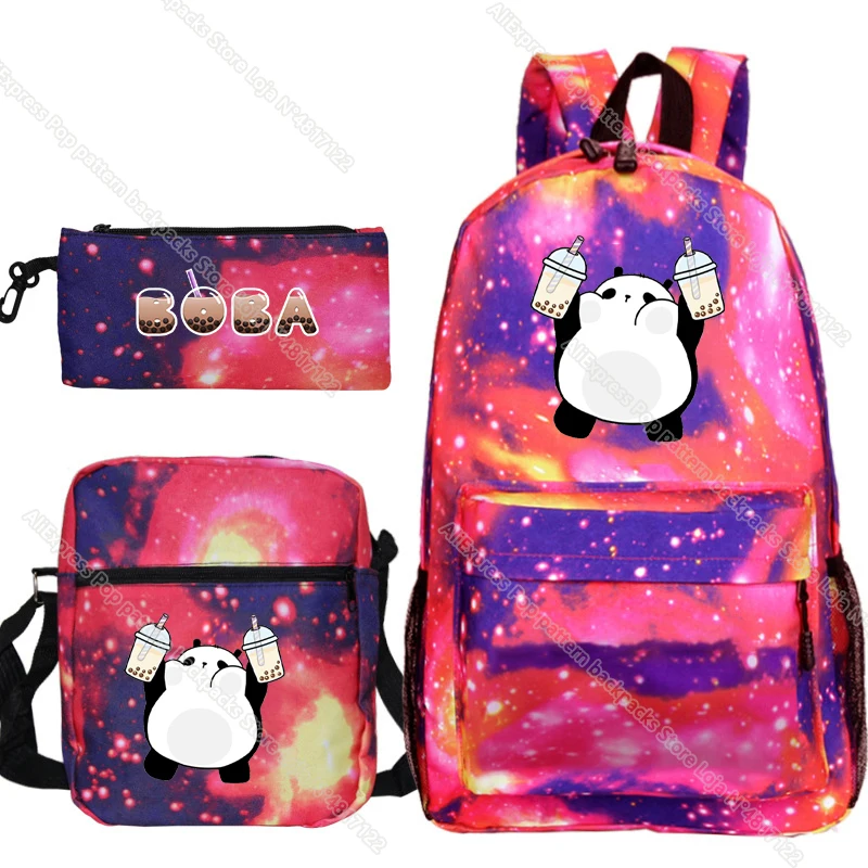 Cute Cartoon Animals Boba Tea Backpack 3 Pieces/set Girls School Bag Boys Pencil Case Crossbody Bags Women Kids Canvas Knapsack