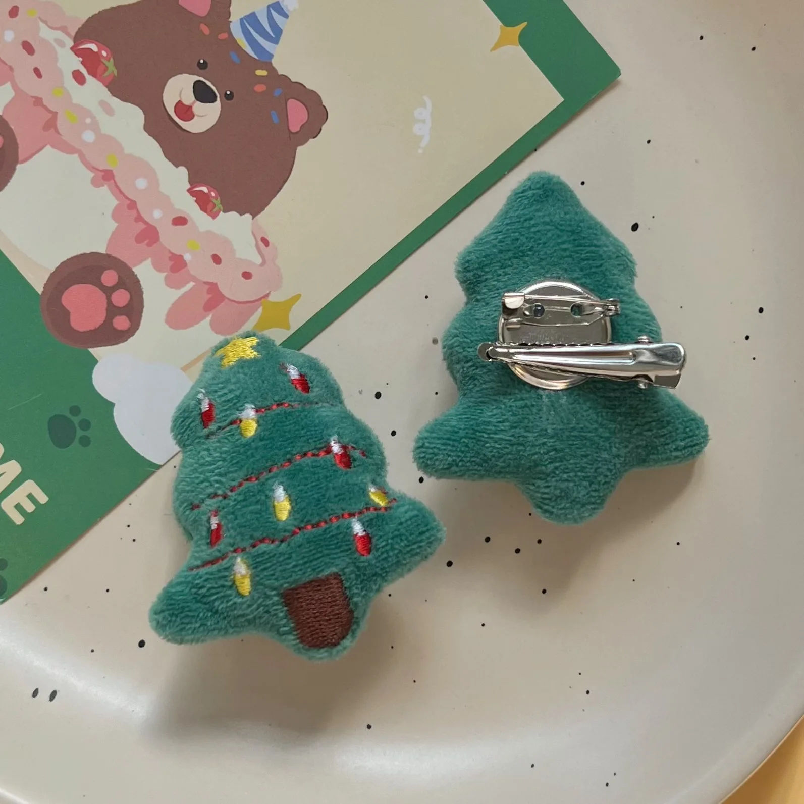 Hair Clips Christmas Tree Plush Brooch Dual Use Holiday Winter Party Cartoon Cute Green Headwear Accessories Daily