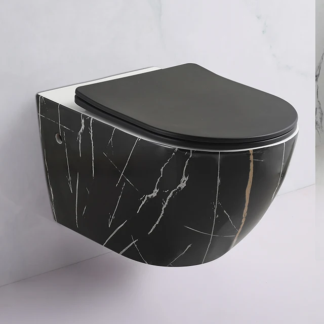 Modernes Design, mattschwarz, Wandmontage, WC, Badezimmer, Keramik-Toilette, randloser Marmor-Toilettenschüssel