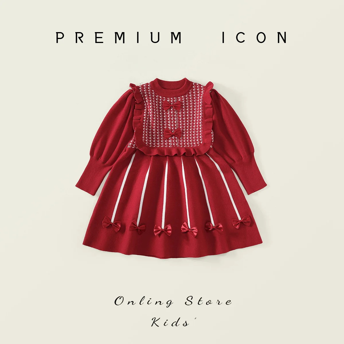 فستان سترة محبوك للفتيات مع فيونكة حمراء وأكمام طويلة فستان شتوي لخريف عيد الميلاد وحفلات أعياد الميلاد وملابس الأطفال الصغار #1