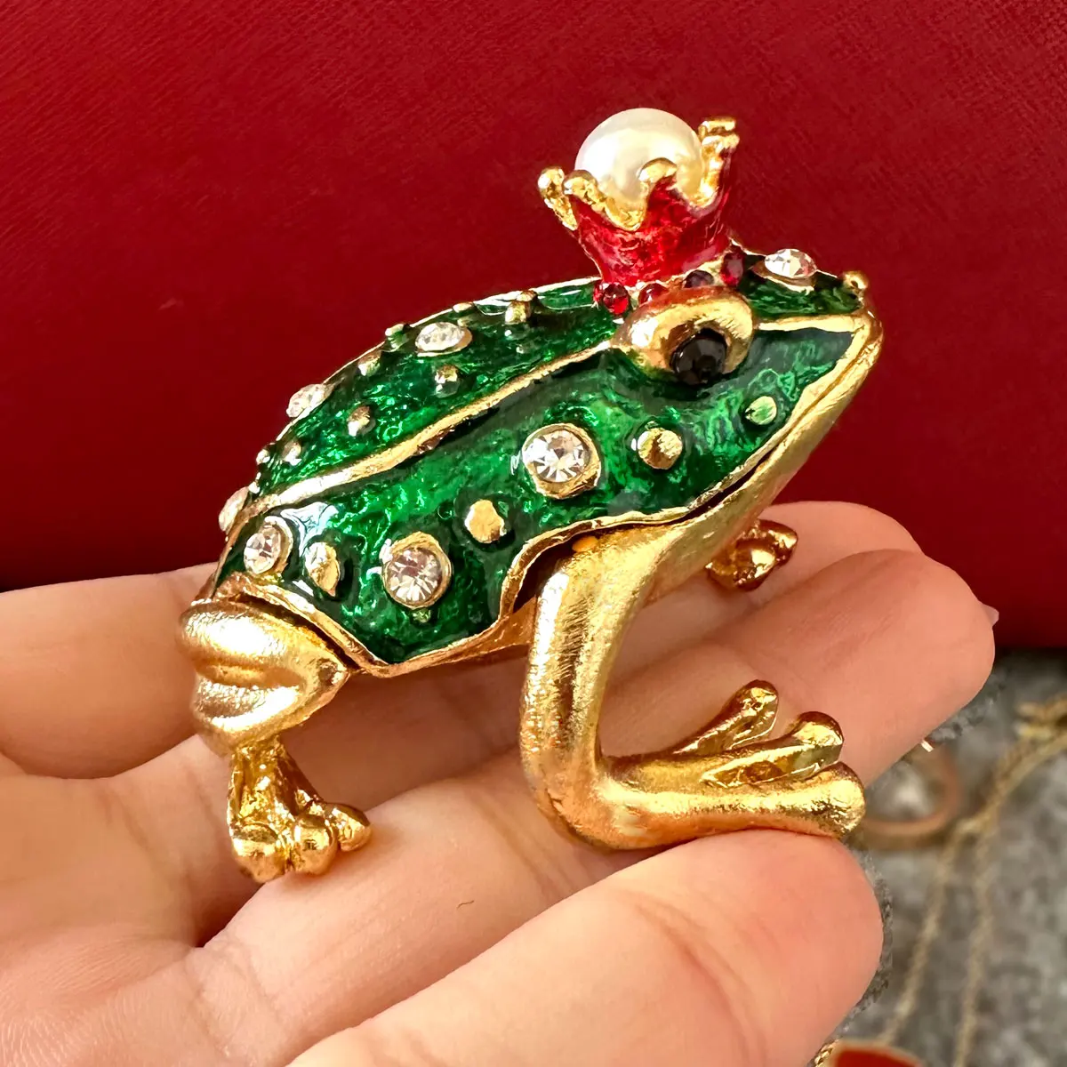 Fortune Frog Trinket Jewelry Boxes Wedding Ring Holders Metal Crystal Animal Figurines Earring Necklace Storage Case Xmas Gifts