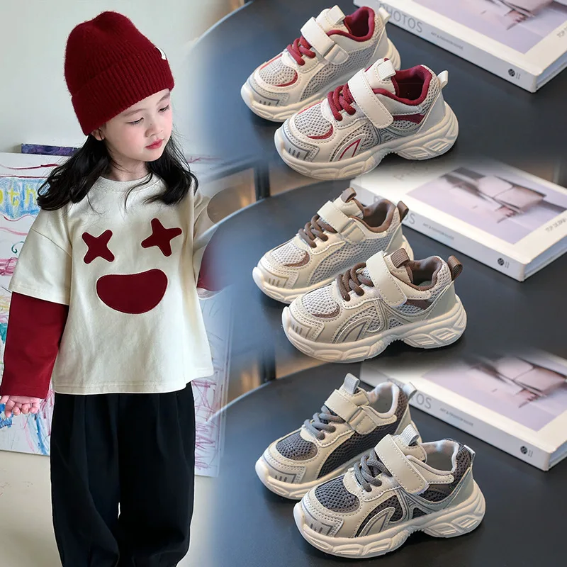 

Spring Autumn Kids Breathable Velcro Dad Sneakers Children Mesh Soft-Soled Sports Shoe Boy Girl Running Shoe Outdoor Casual Shoe