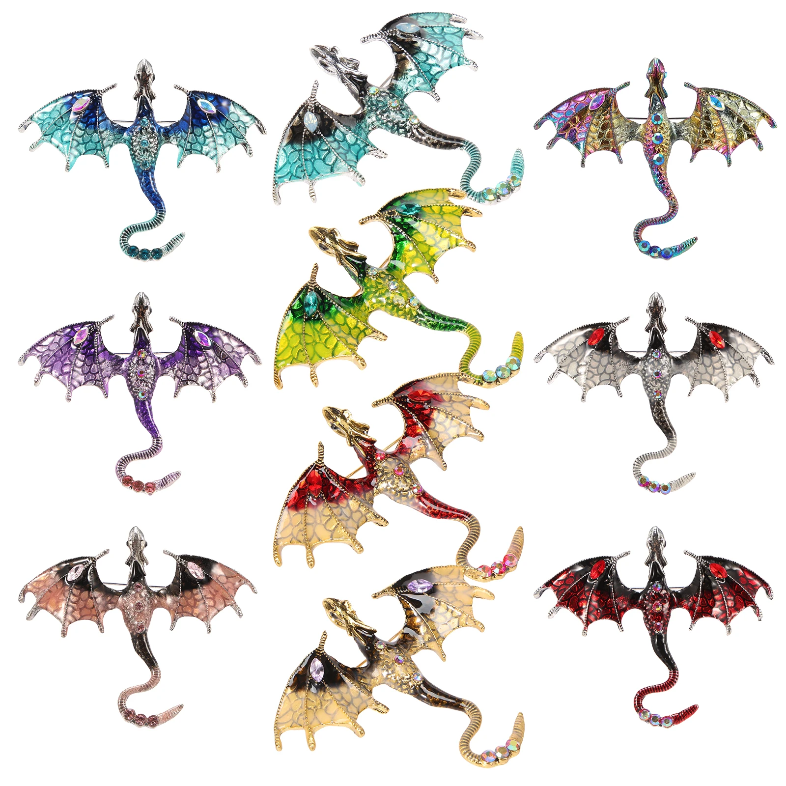Breloques en alliage en forme de Dragon, 10 pièces, élégantes, dessin animé, aile étalée, épingle en émail, bijoux créatifs, accessoires, broche à revers, Badge