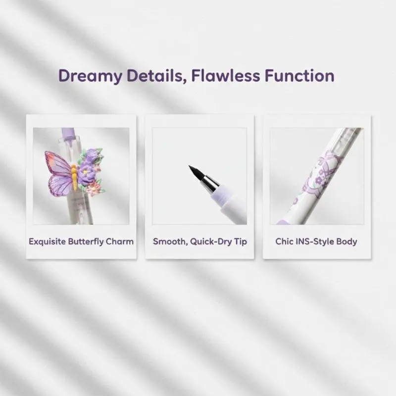 5 Pack Random Color Floral Butterfly Gel Pens Black Ink Fine Tip for Kids Student Study Exam Office Note Taking