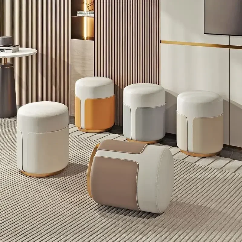 For Einfacher Lederhocker, Round Klein Low Stool, Household Sofa Stool, Wohnzimmer-Couchtisch