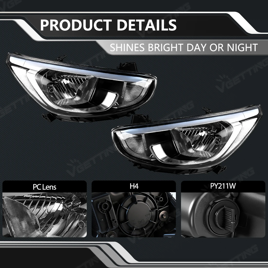 Left/Right Headlight Assembly For Hyundai Accent 2011 2012 2013 2014 2015 US Version Front Clear Lens Daytime Running Light