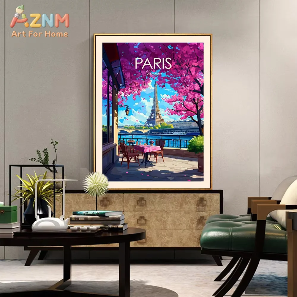 AZNM Vintage Travel City Canvas Wall Art Frameless Print, Augusta Javea Paris Landscape Poster, Scenic Home Living Room Decor Pi