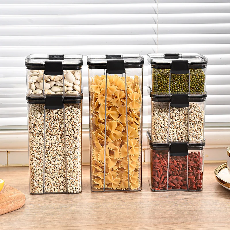 

Plastic Food Storage Containers Kitchen Boxs Canister Set with Lid Refrigerator Transparent Sealed Can Cereal Bulk Jar Organizer