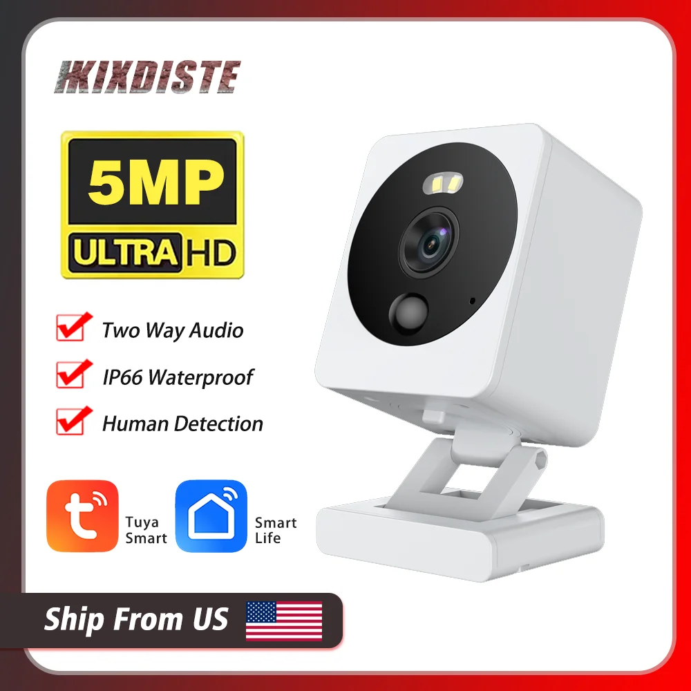 Tuya Smart 5MP HD Mini waterproof WiFi IP Camera Outdoor Indoor Wireless block Security Human Detect CCTV Surveillance IP Camera