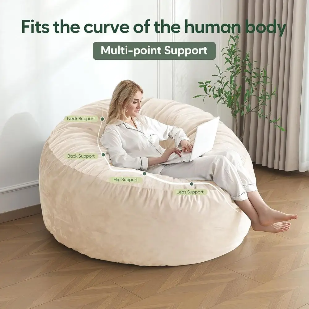 3-Foot Adult Memory Foam Bean Bag Chair with Dutch Velvet Cover and Included Filling, Beige