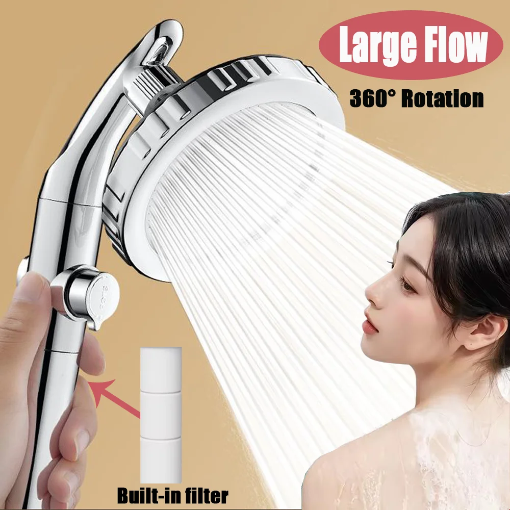 

Big Panel Pressure Boost Shower Head With Filter Adjustable High Pressure Water Saving One-Key Stop Water Bathroom Showerhead