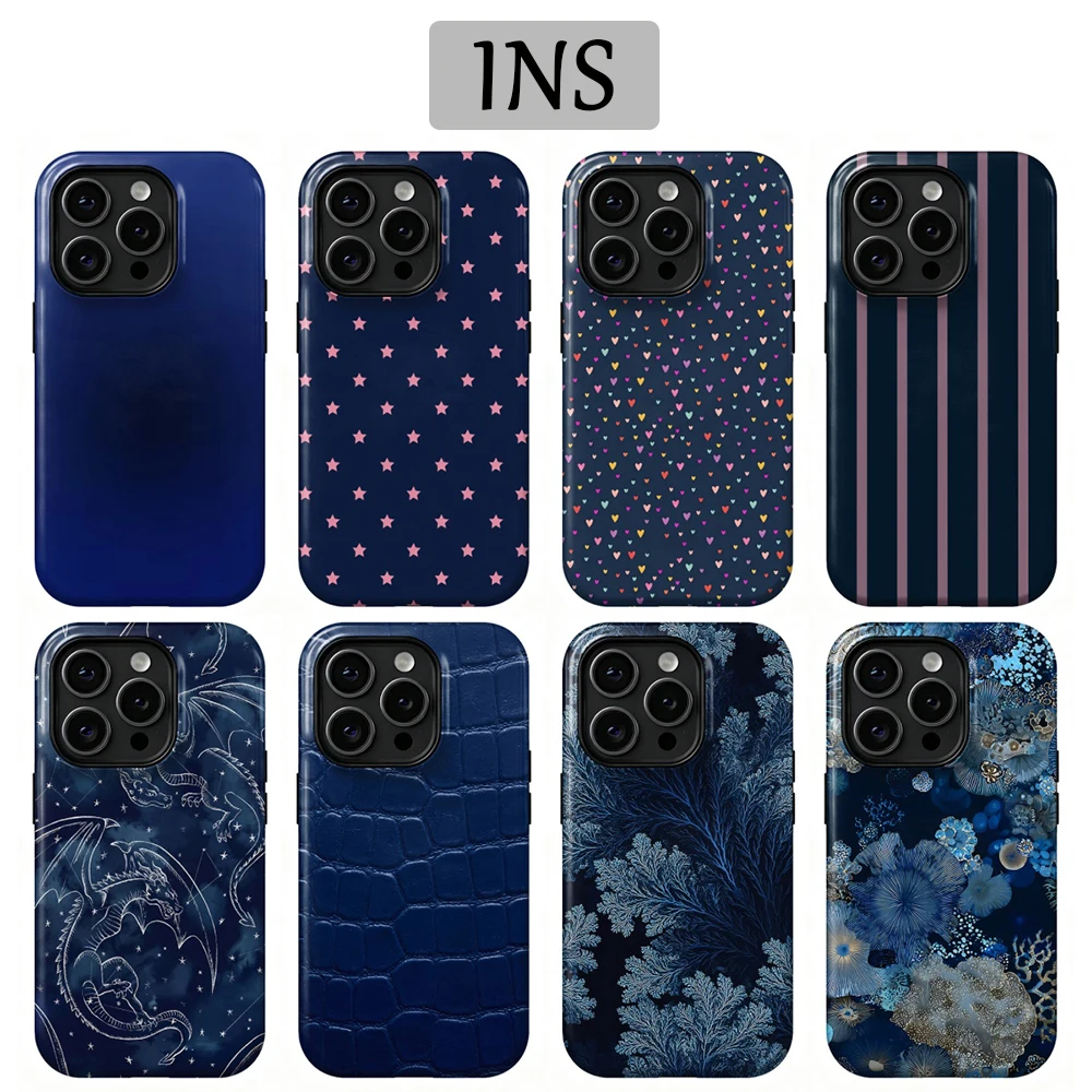 Blue Flowers Phone Case for Samsung Galaxy A56 A36 A26 S26 S25 S24 S23 S20FE Ultra Plus Edge 5G Luxury Double-layer Back Cover