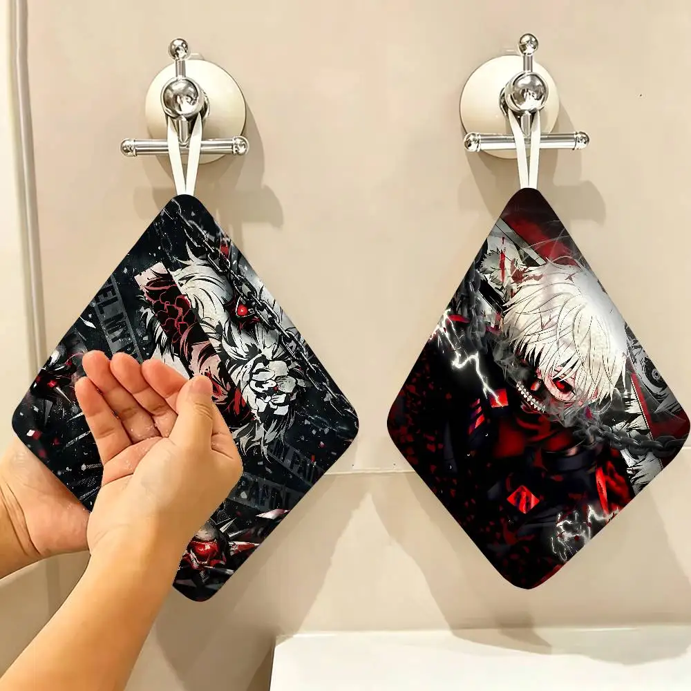Anime Tokyo Ghoul Hanging Kitchen Towel, Polyester Cotton Fabric, Absorbent Hand Wiping Towel for Home Dormitory