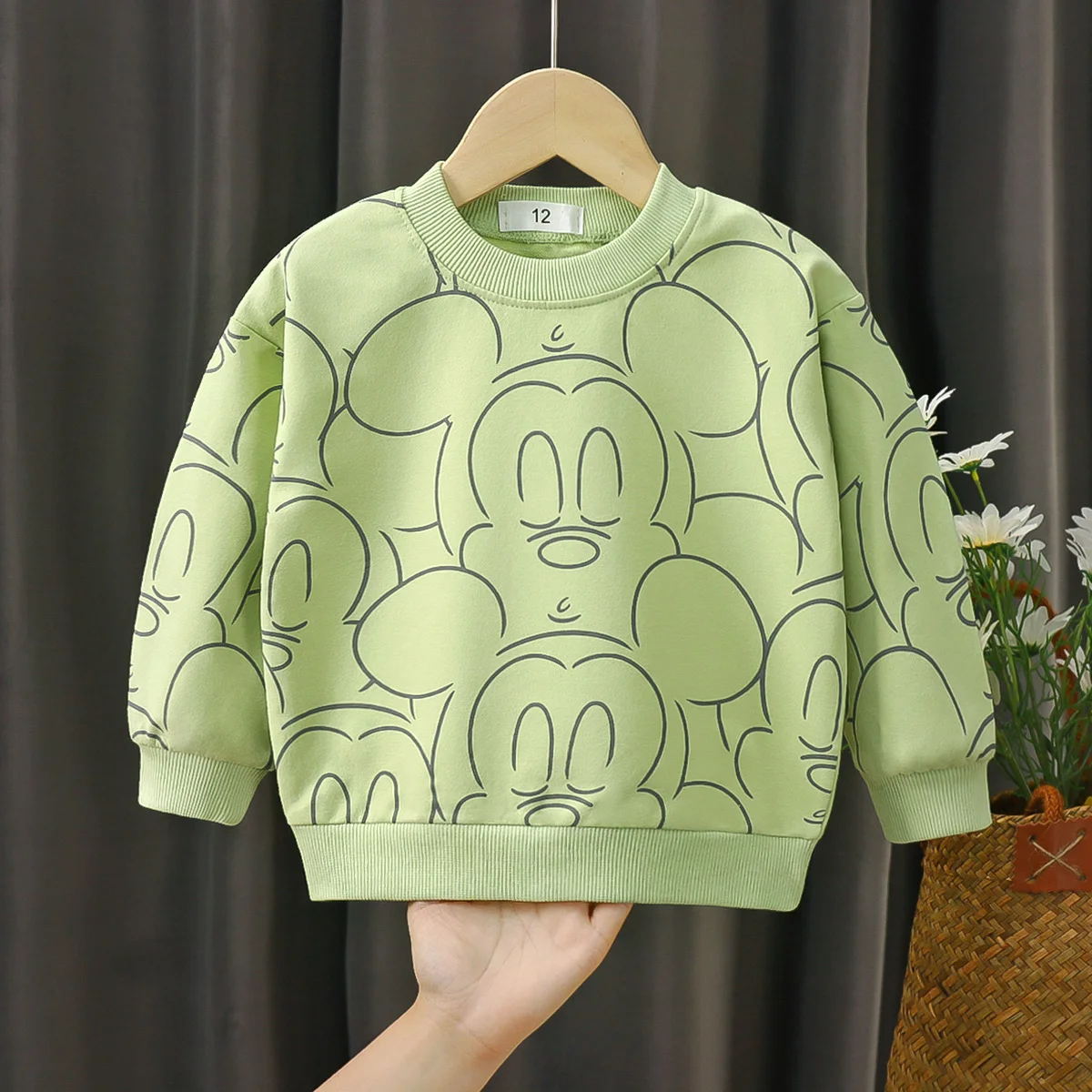 Disney Mickey felpa a maniche lunghe abbigliamento per bambini top moda Pullover girocollo allentato camicia Base per ragazza ragazzo autunno