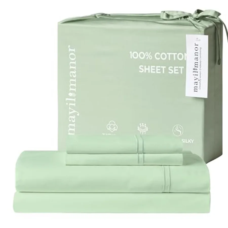 

100% Natural Cotton Bed Sheets 500 TC Single-Ply Sateen Weave Size Sheets Set Breathable and Hypoallergenic Solid 4-Piece Beddi